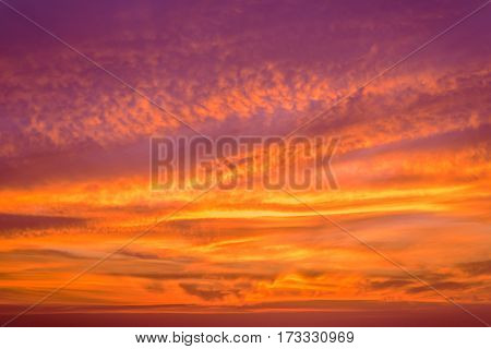 Red clouds with sunset sky in the evening like fire.