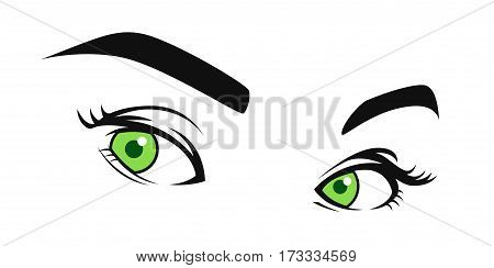 Green Eyes Side Glaring Visual Vector Illustration