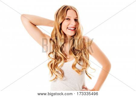 Beautiful young woman with gorgeous hairstyle.