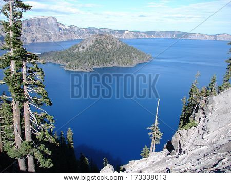 vista view of deep blue crater lake