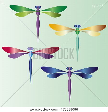 Four dragonfly set
Bright summer abdomen insect wing eyes two variegated pattern author decoration design handmade Stock vector illustration