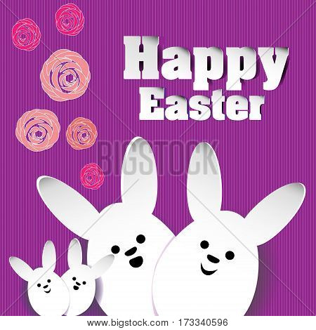 Rabbit family roses happy Easter
Family white rabbit eggs and paper on a pink background with stripes with floral element vector illustration happy easter stock background design with shadow