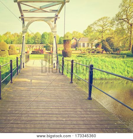 Drawbridge over Canal in the Park Netherlands Instagram Effect