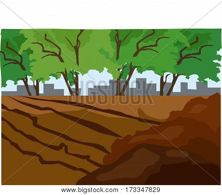 The arable field,the earth, the forest belt.