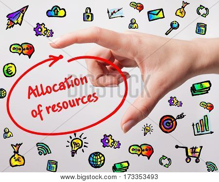 Technology, Internet, Business And Marketing. Young Business Woman Writing Word: Allocation Of Resou
