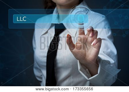 Business, Technology, Internet And Networking Concept. Business Woman Presses A Button On The Virtua