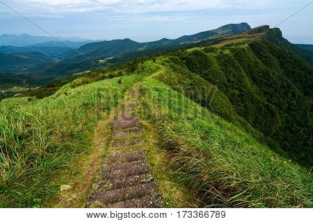 Part of the Caoling Historic Trail tracing a mountain ridge on the east coast of Taiwan