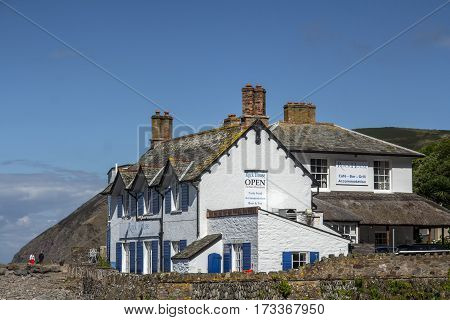 Lynmouth North Devon England 13 July 2016: Restaurant and Accommodations - Rock House. Lynmouth.