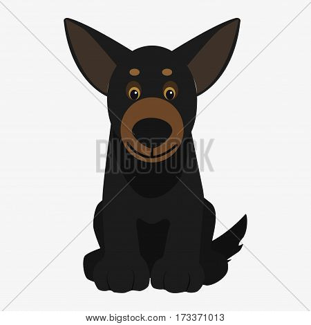 Black dog sitting. Cartoon character. Children toy. Cute pet. Flat vector stock illustration
