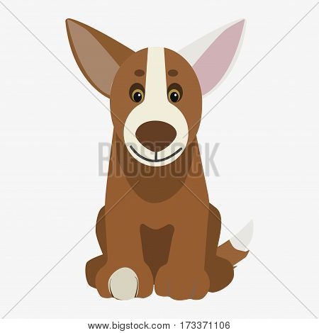 Brown and white dog . Cartoon character. Children toy. Cute pet. Flat vector stock illustration