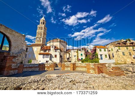 Old Split Roman Ruins And Cathedral View