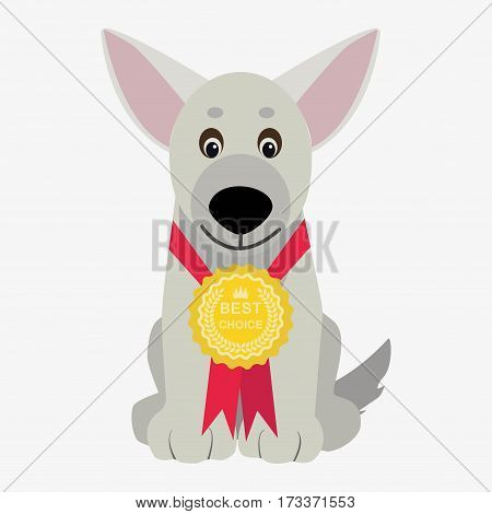 dog winner with medal. Cartoon character. Children toy. Cute pet. Flat vector stock illustration