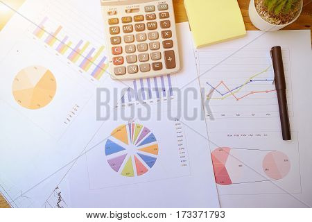 Mix Of Office Supplies On A Wooden Table Background. View From Above.