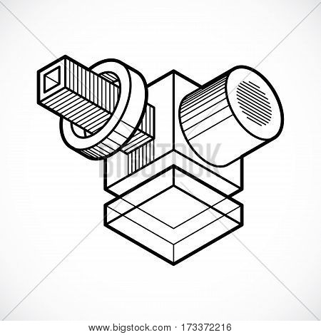 Engineering abstract vector black and white geometric construction.