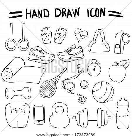 Hand Drawing. Set Fitness. Icons. For Your Design.