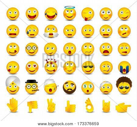 Emoticons. Big set on white background. Emoji vector illustration
