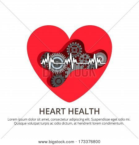 Health care cardiology creative concept. Healthy Heart with the mechanism inside. Disease prevention, medicine vector illustration for web, info graphic and graphic design.