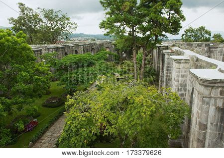 CARTAGO, COSTA RICA - JUNE 17, 2012: View to the inner yard of the Santiago Apostol cathedral ruins in Cartago, Costa Rica.