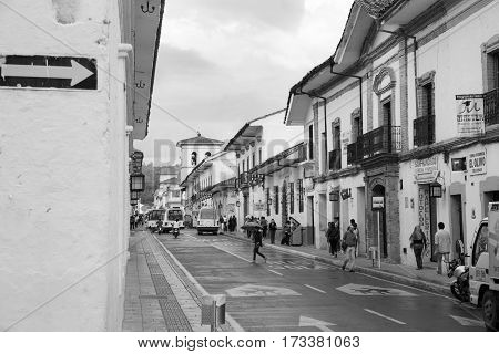 Popayan, Colombia - November, 17th, 2015 - main street in white city popayan colombia south america