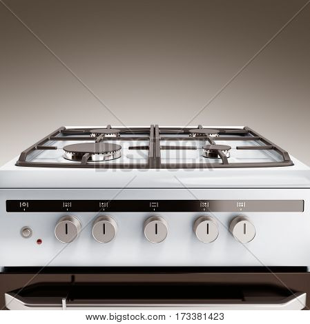 Gas Stove 3D Render On Grey Background