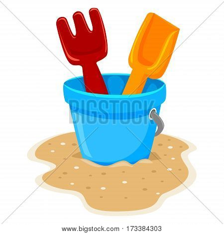 Vector Illustration of Beach Toys on Sand