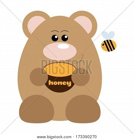 Funny cartoon happy bear and his bee friend