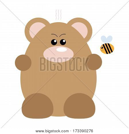 Funny cartoon angry bear and his bee friend