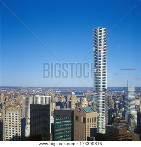 New York City, USA - November 22, 2015: Aerial view of the New York City. 432 Park Avenue - second tallest building in NYC tallest residential building in the world; 16th-tallest building in the world; 3rd-tallest building in the United States.