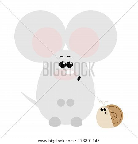 Funny cartoon surprised mouse and his snail friend