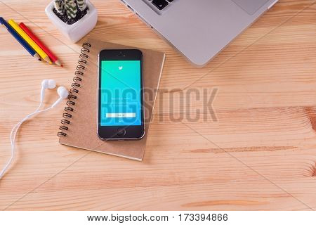 Chiangmai, Thailand -june 11, 2016: Apple Iphone  Open Twitter A