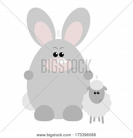 Funny cartoon angry rabbit and his sheep friend