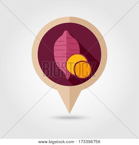 Sweet potato flat vector pin map icon. Map pointer. Map markers. Batata. Vegetable vector illustration