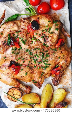 Baked Chicken With Potatoes On Pita