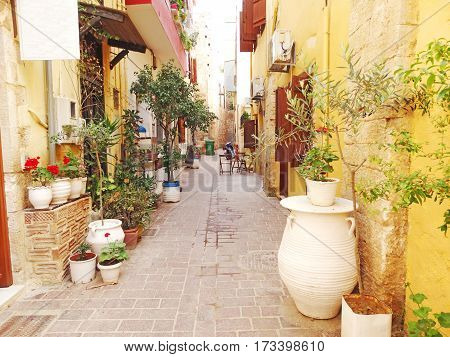 door architecture detail in house building with bougainvillea Greece