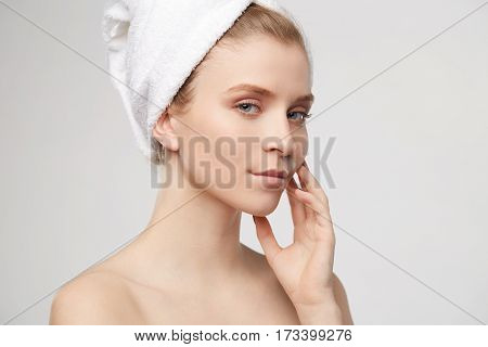 bautiful girl in white bathrobe gets enjoy
