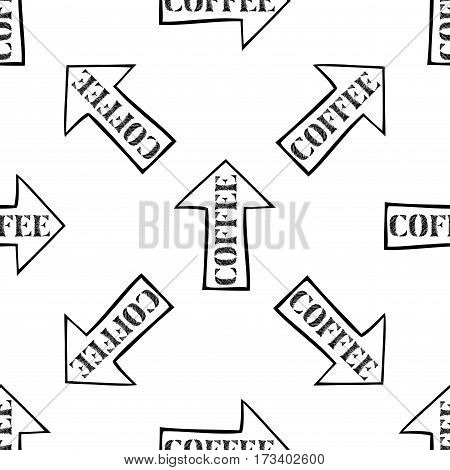 coffee with arrow seamless pattern , hand drawn typography design, stock vector illustration