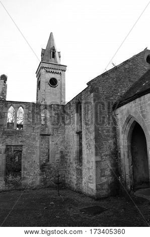 A view of an old church ruin in Bo'Ness