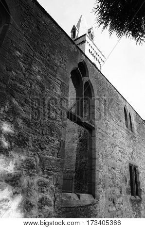 A view of the ruins of an old church in Bo'Ness