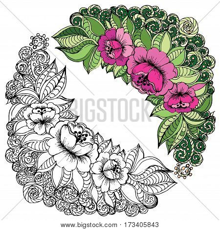 abstract flowers hand-painted in color and without