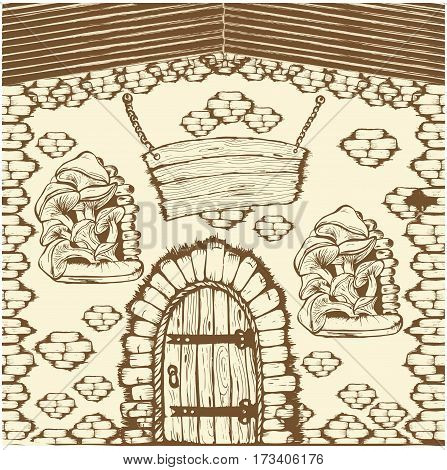 Stone house from the Windows of the grow oyster mushrooms