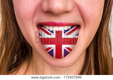 Woman With English Flag On The Tongue