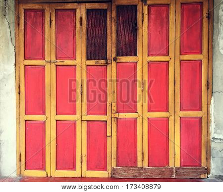 Old wooden door front view and stock photo