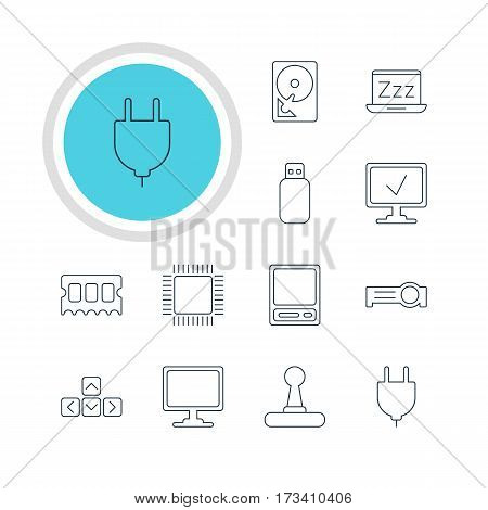 Vector Illustration Of 12 Laptop Icons. Editable Pack Of Microprocessor, Pda, Screen And Other Elements.