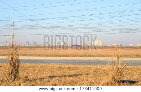 Early spring landscape on the outskirts of St. Petersburg at sunny day Russia.