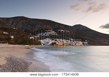 Aegiali village as seen from the beach, Amorgos island.