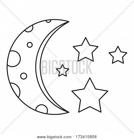 Moon and stars icon. Outline illustration of moon and stars vector icon for web