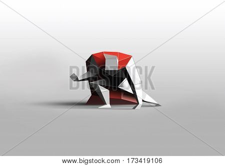 Vector polygonal illustration of  superhero, business power icon, red cape metallic texture, Super Hero low poly man character