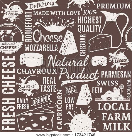 Retro Styled Typographic Vector Cheese Seamless Pattern Or Background