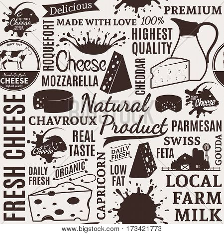 Typographic Vector Cheese Seamless Pattern Or Background