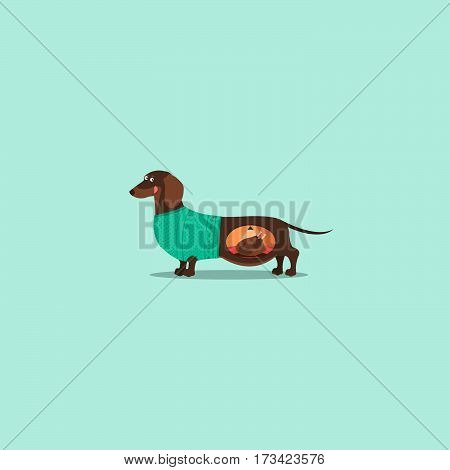 Cartoon happy Dachshund in flat style vector illustration